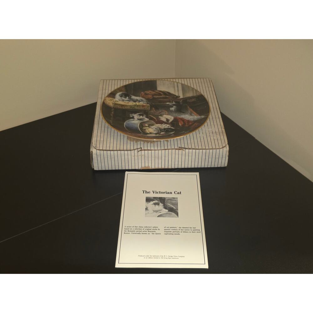 Cat Collectible Plate Wall Hanging W.S. George Mischief With The Hatbox 1990‎